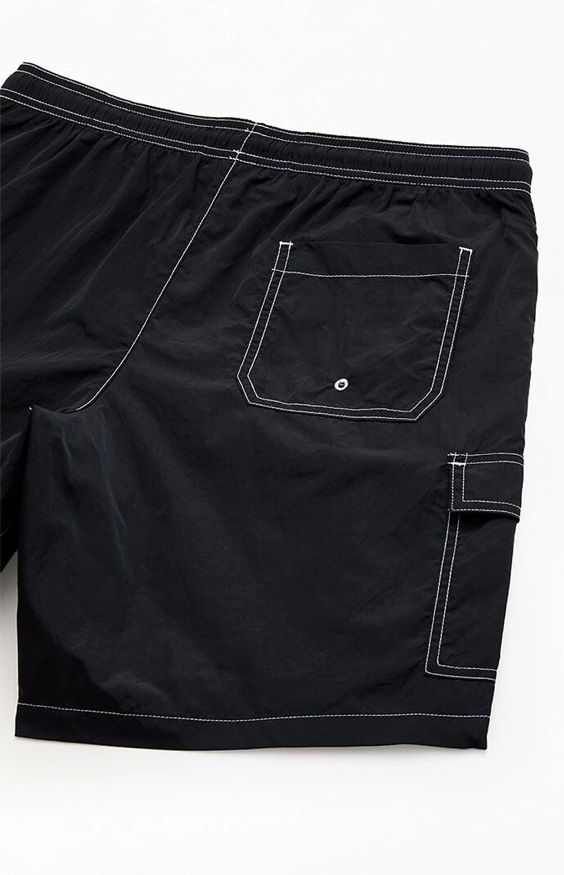 Pacsun Black Baggy Cargo Crinkle 8" Swim Trunks