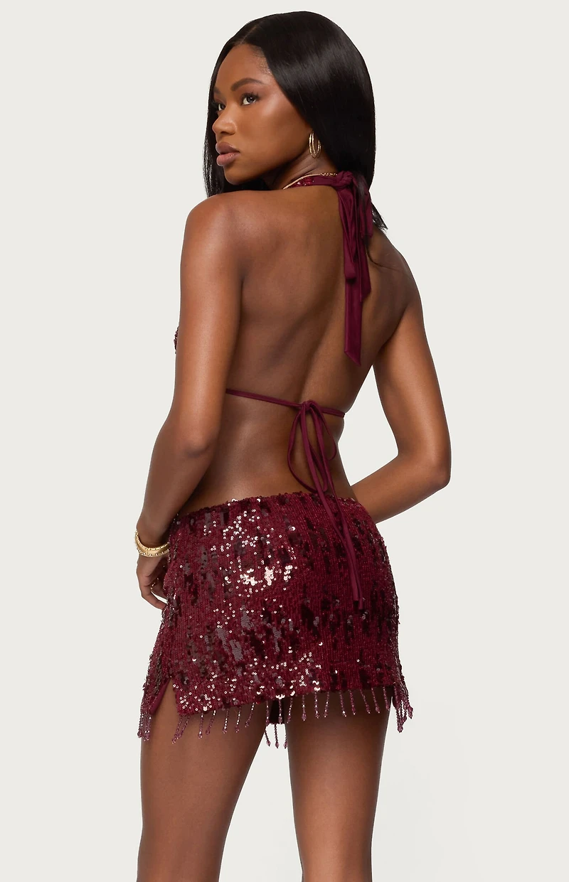 Edikted Dalis Fringed Sequin Split Front Top