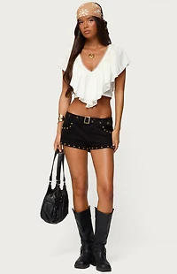 Edikted Studded Faux Suede Micro Shorts