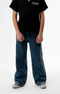 Pacsun Kids Distressed Star Patch Baggy Jeans Medium Blue