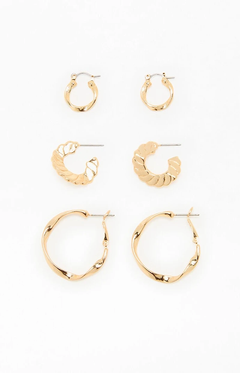 Pacsun 3 Pack Gold Textured Hoop Earrings