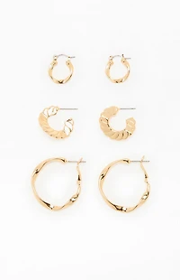 Pacsun 3 Pack Gold Textured Hoop Earrings