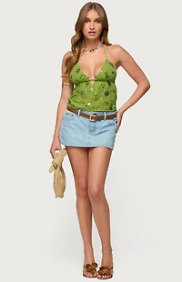 Edikted Kiki Sequin Floral Chiffon Halter Top