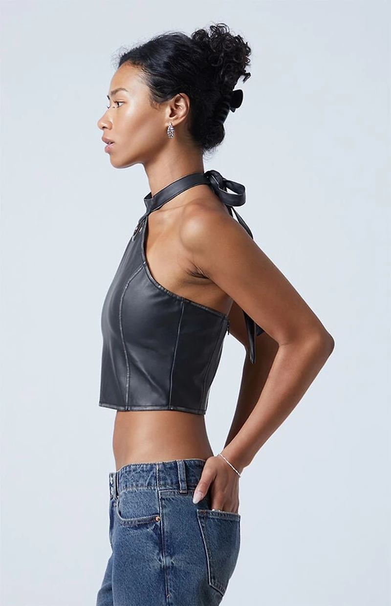 Third Charm Leah Faux Leather Halter Top