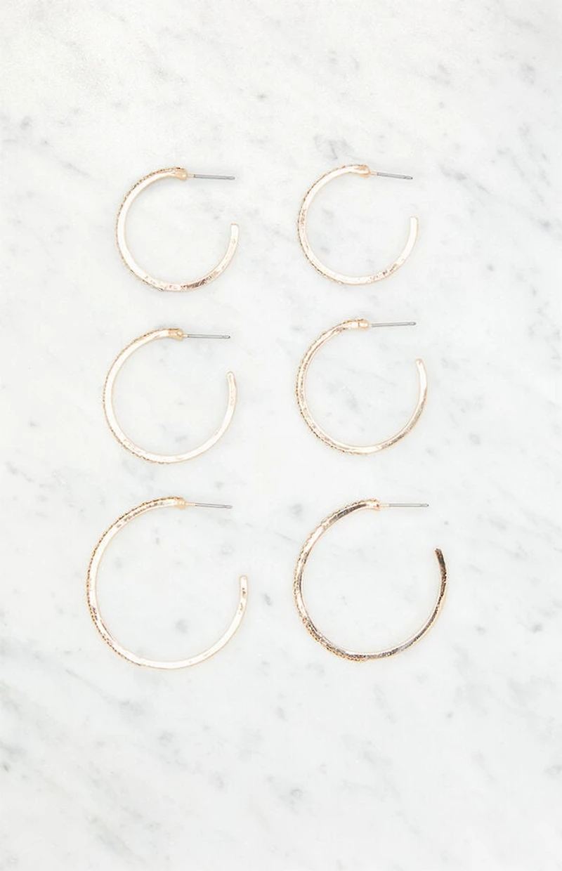 LA Hearts 3 Pack Rhinestone Large Hoop Earrings
