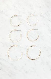 LA Hearts 3 Pack Rhinestone Large Hoop Earrings