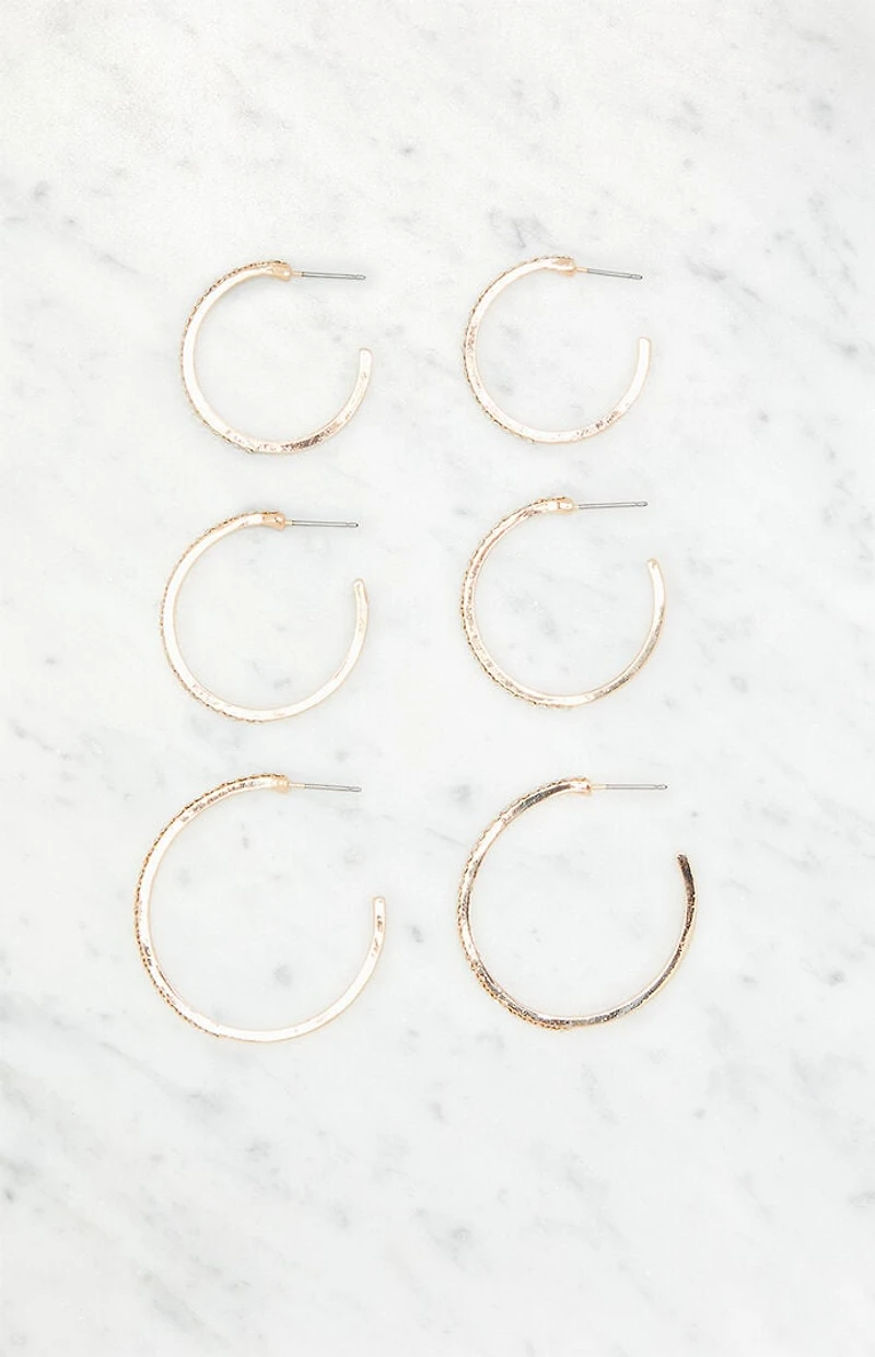 LA Hearts 3 Pack Rhinestone Large Hoop Earrings