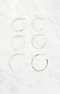 LA Hearts 3 Pack Rhinestone Large Hoop Earrings