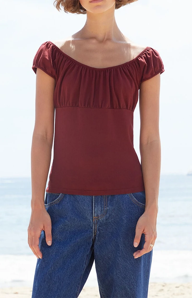 John Galt Burgundy Casey Ruched Top