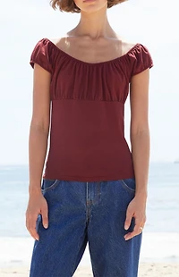 John Galt Burgundy Casey Ruched Top