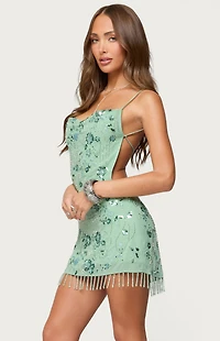 Edikted Embellished Fringed Backless Mini Dress