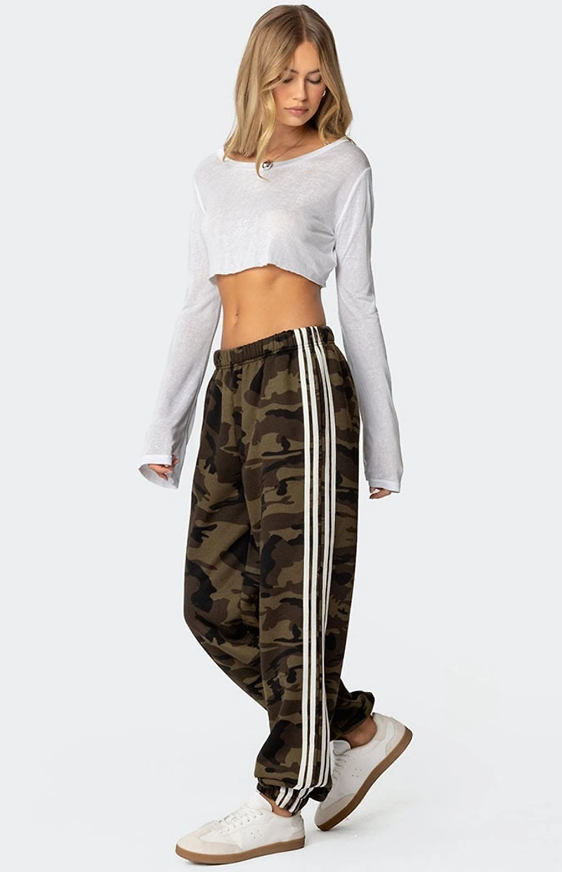 Edikted Camo Contrast Striped Sweatpants