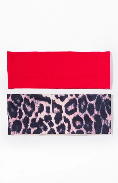 LA Hearts 2 Pack Leopard & Red Soft Headband