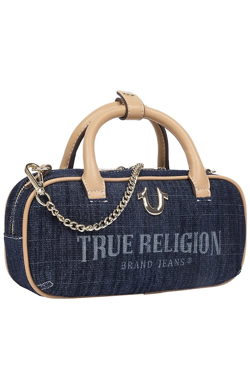 True Religion Bentley Denim and Faux Leather Mini Satchel Bag