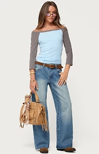 Edikted Keri Boat Neck Contrast Raglan Top