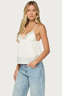 Edikted Shilah Embroidered Cotton Babydoll Top