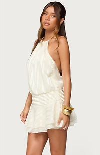 Edikted Glossy Striped Drop Waist Mini Dress