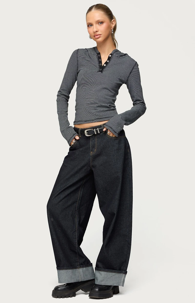 Edikted Damson Striped Hooded Henley Top