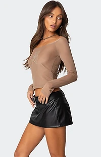 Edikted Lilyan Rhinestone Sheer Mesh Top