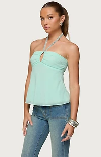 Edikted Sequin Chiffon Keyhole Halter Top