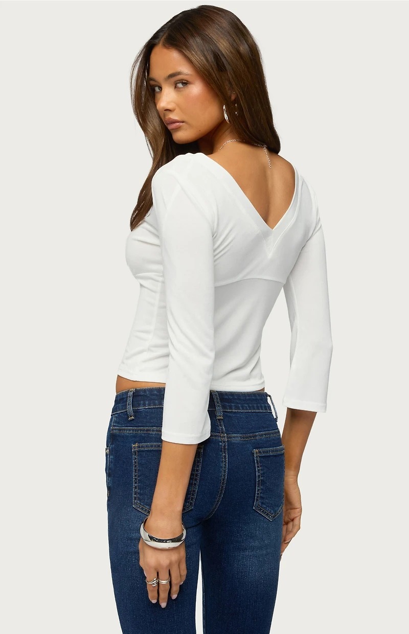 Edikted Mar V Neck Quarter Sleeve Top