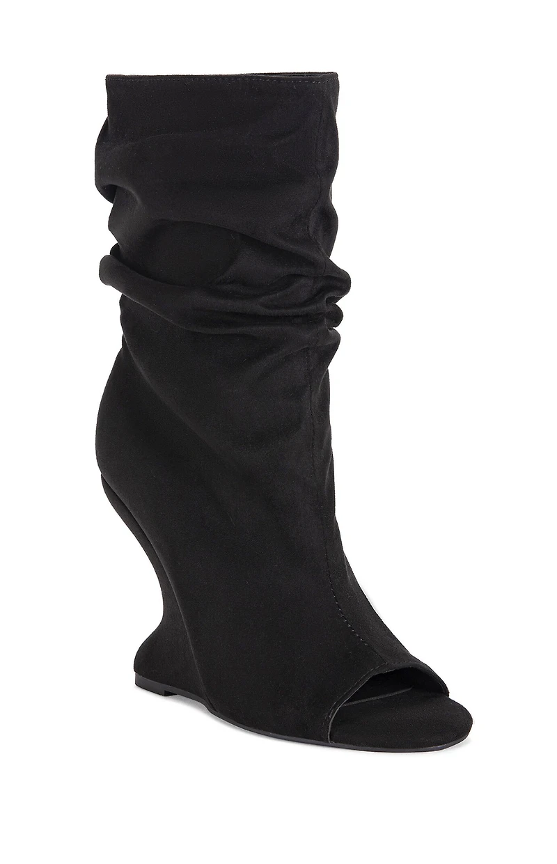 AZALEA WANG Women's Marin Black Faux Suede Curved Wedge Booties