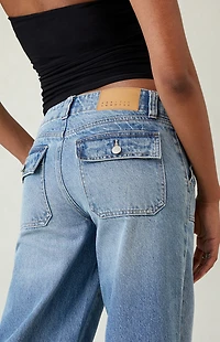 Pacsun Casey Low Rise Baggy Jeans Button Pocket Medium Blue