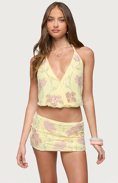 Edikted Mena Beaded Floral Top