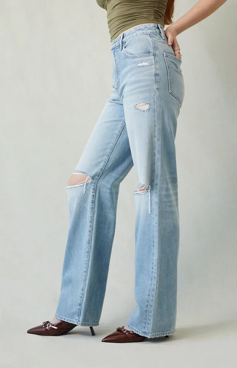 Pacsun Madison High Waisted Girlfriend Jeans Ripped Light Indigo
