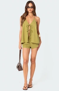 Edikted Arden Linen Look Tie Front Top