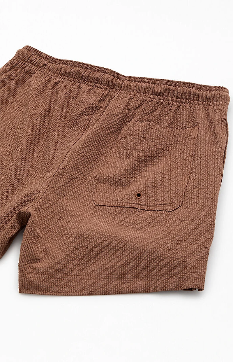 Pacsun Sail Brown Seersucker 4.5'' Swim Trunks