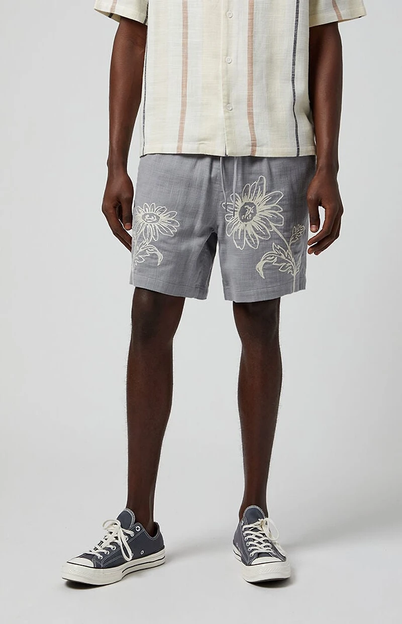 Pacsun Gray Floral Russel Volley Shorts
