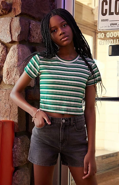 Pacsun Kids Green Striped Ribbed Skimmer T-Shirt