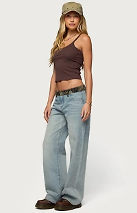 Edikted Camo Waist Low Rise Baggy Jeans