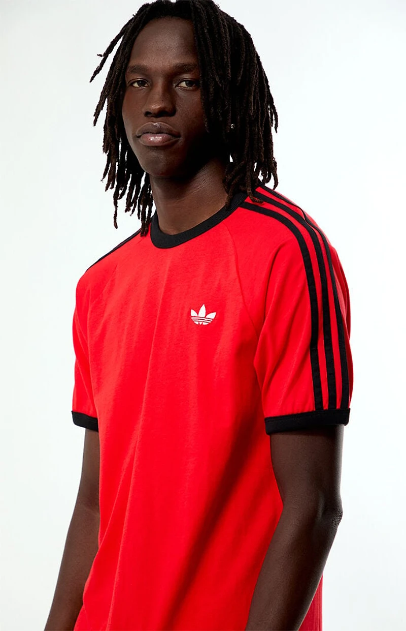 adidas Red Three Stripes Ringer T-Shirt