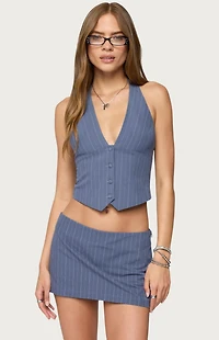 Edikted Frankey Pinstripe Button Up Halter Top