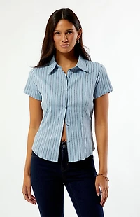Beverly and Beck Clara Striped Button Up Top