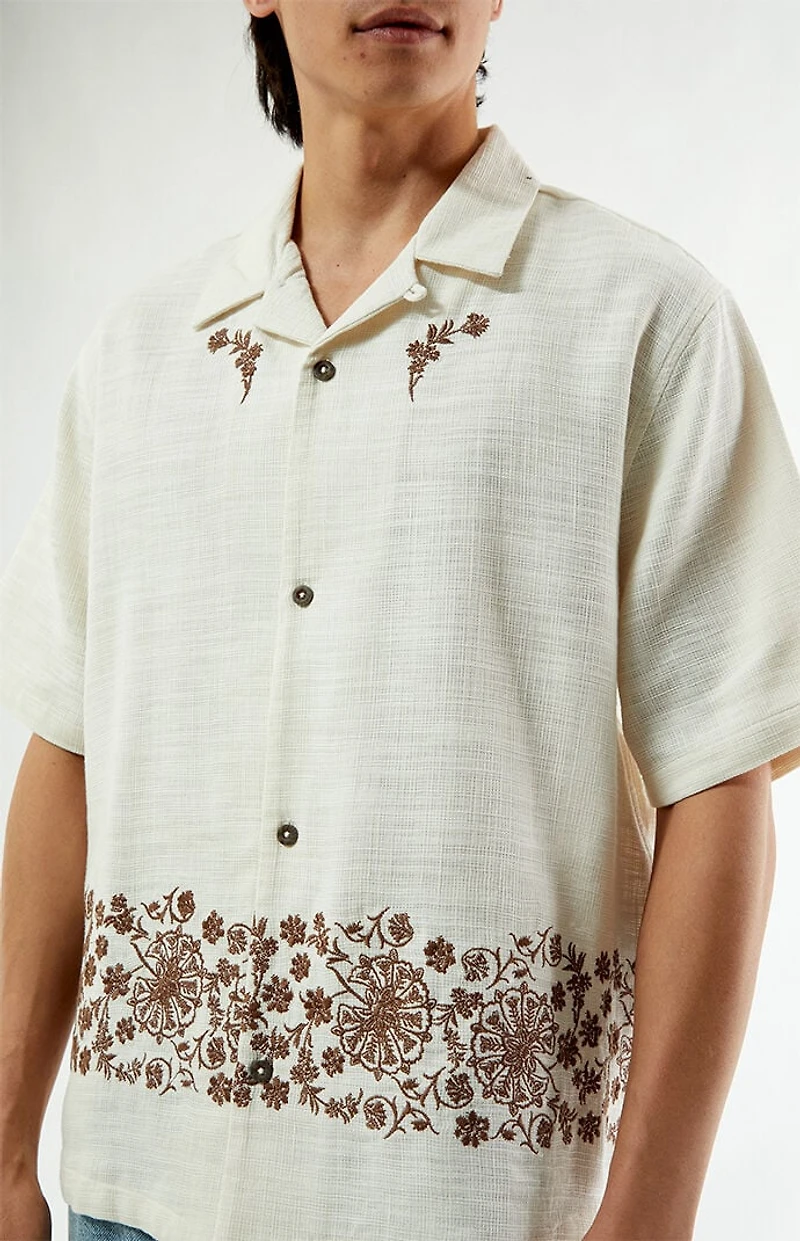 Pacsun Cream Remi Embroidered Oversized Resort Camp Shirt