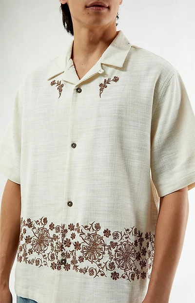 Pacsun Cream Remi Embroidered Oversized Resort Camp Shirt