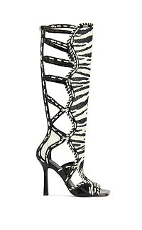 AZALEA WANG Women's Indranihigh Zebra Stiletto Sandal Boots