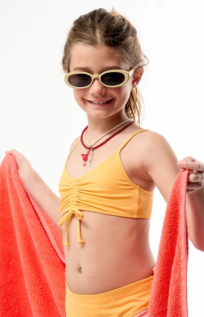 Pacsun Kids Orange Cinch Front Bralette Top & Bikini Set