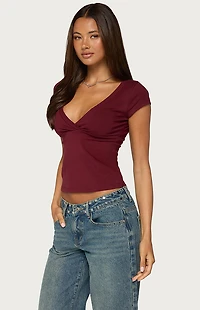 Edikted Penelopy Overlap V Neck T-Shirt