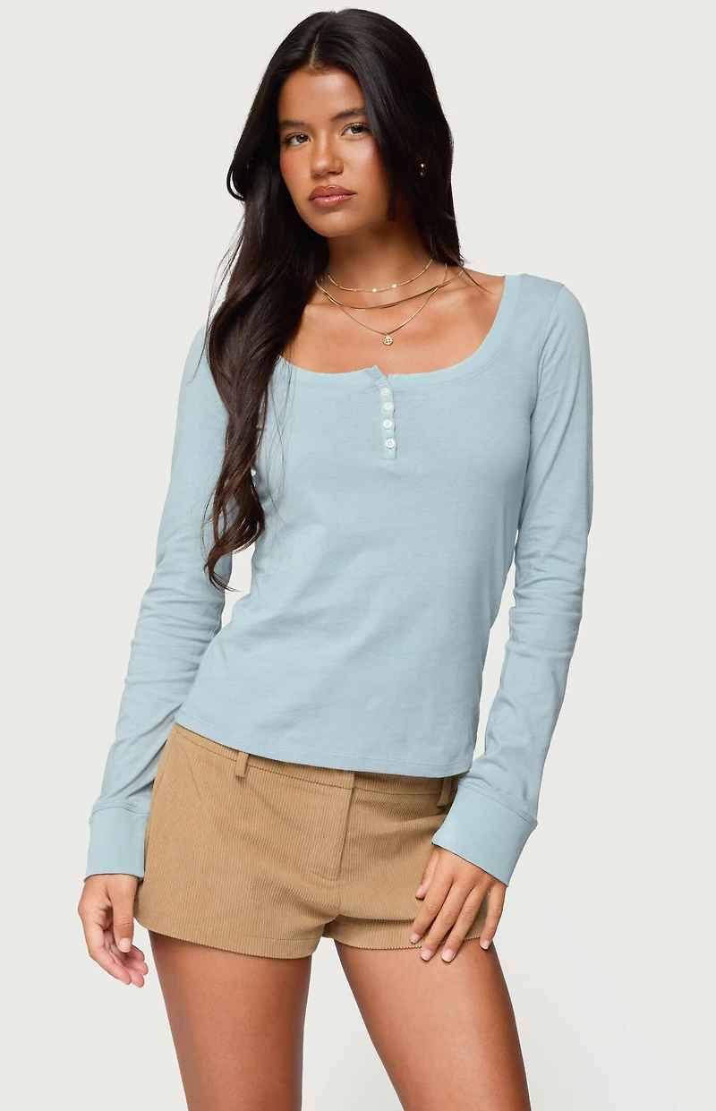 Edikted Steffey Scoop Neck Henley Top
