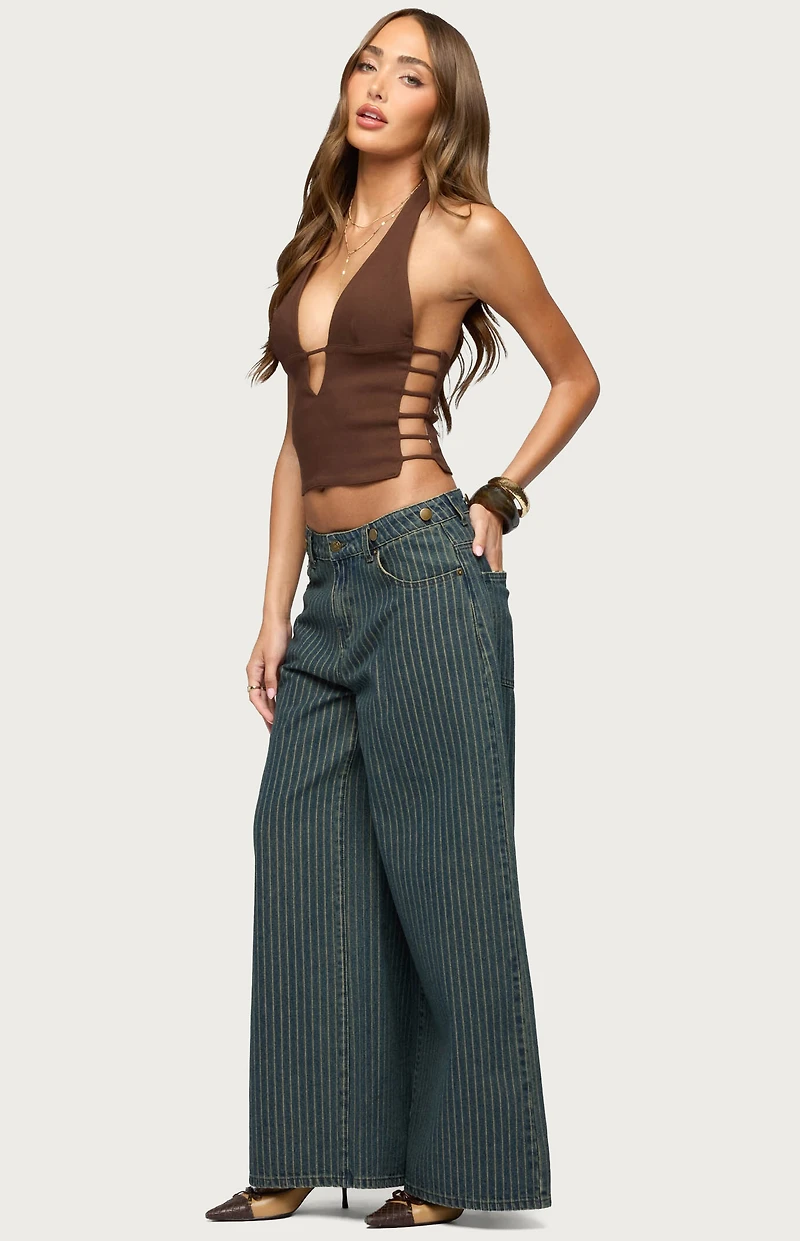 Edikted Button Pinstripe Low Rise Baggy Jeans