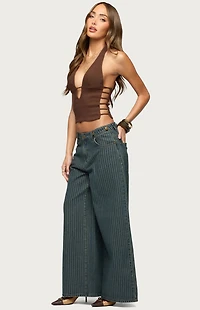 Edikted Button Pinstripe Low Rise Baggy Jeans