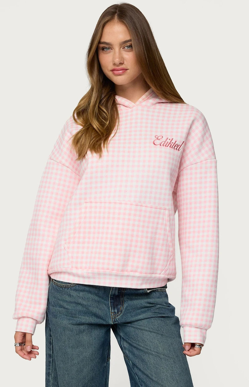 Edikted Gingham Oversized Hoodie