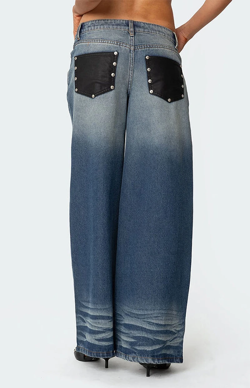 Edikted Faux Leather Pocket Low Rise Jeans