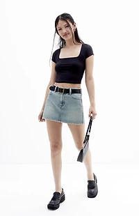 Pacsun Bella Medium Indigo Mid Rise Denim Mini Skirt