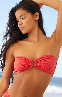 Salero Swim by Pacsun Red Textured Bandeau Bikini Top