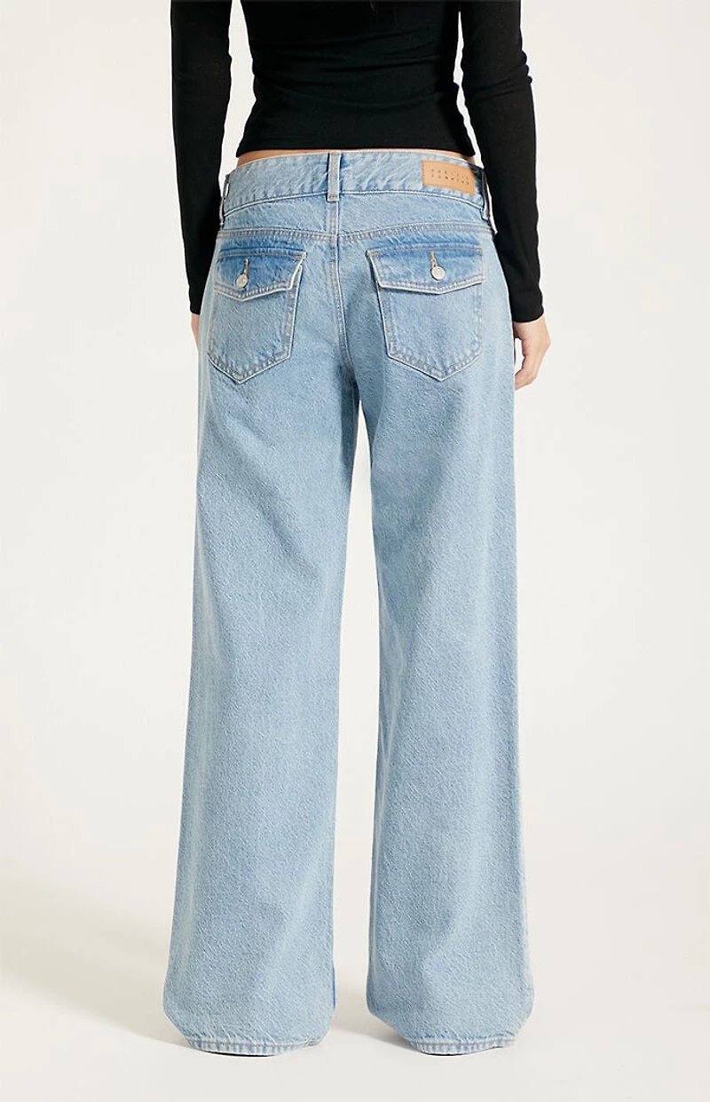 Pacsun Zoe Low Rise Girlfriend Jeans Button Pocket Light Blue